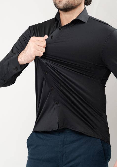 BRISK - Wholesale Shirt - Men's - Black Performance 4 Way Super Stretch Shirt - Wrinkle Free