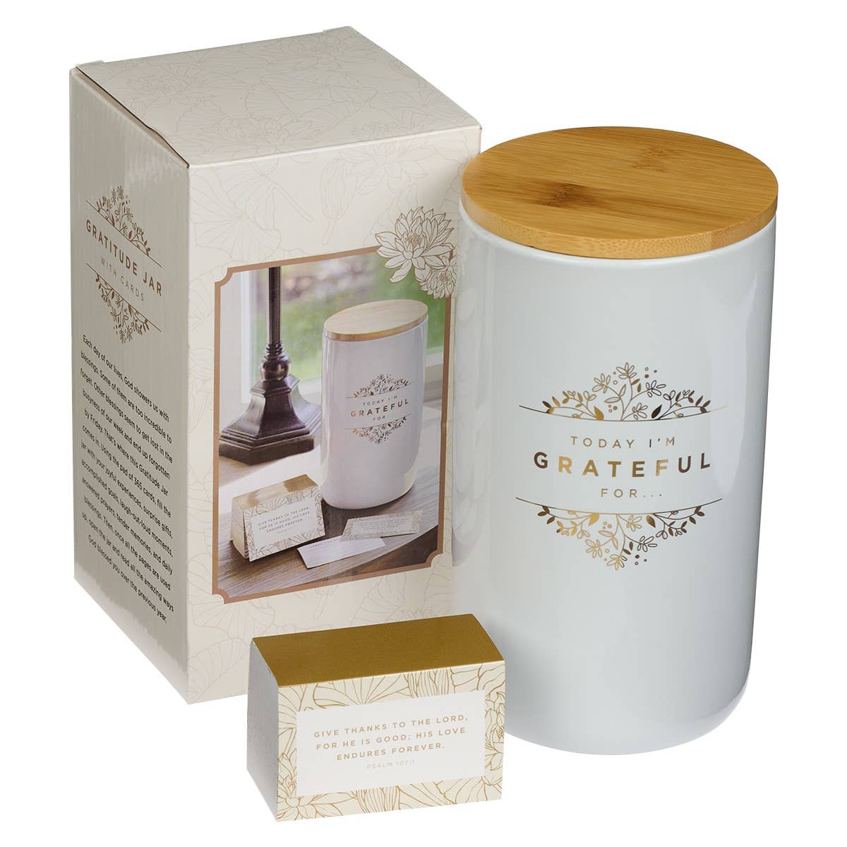 Christian Art Gifts - Wholesale Jar - Grateful Gold and White Ceramic Gratitude Jar with Cards1