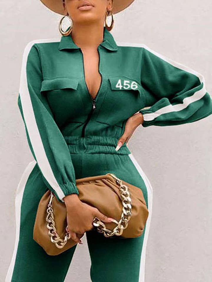Fashion Combination - Wholesale Jumpsuit - Women's - letter print zip front long sleeve jumpsuit1