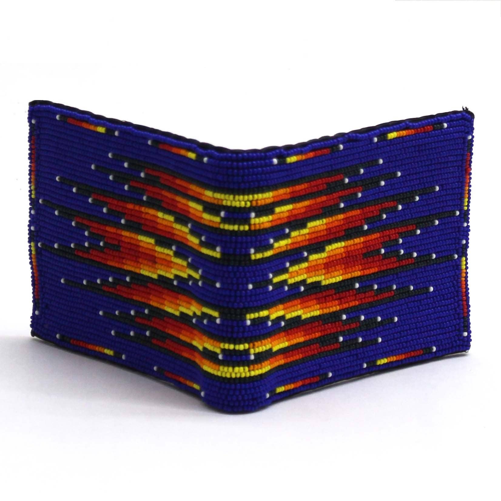 BEADS CORNER - Vente Portefeuille – homme - Portefeuille/bourse pour homme en cuir véritable fait main avec perles, style amérindien - Marron Jaune Feu5