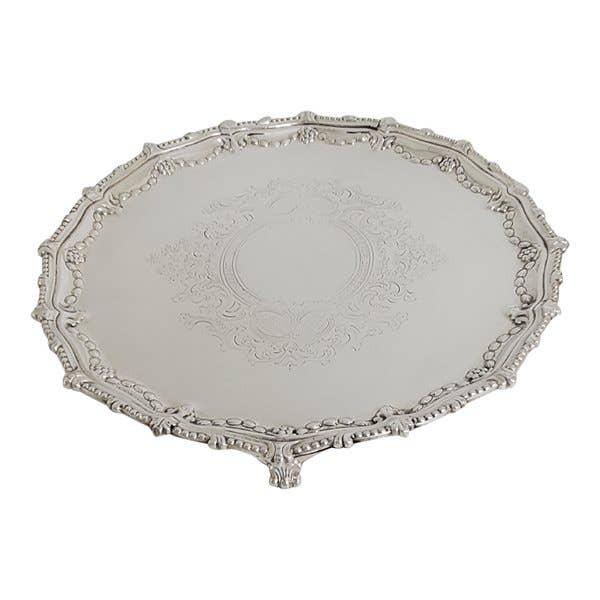 Salver runda utarbetad gräns & graverad engelska Silver platta c.1860 för wholesale av Corbell Silver