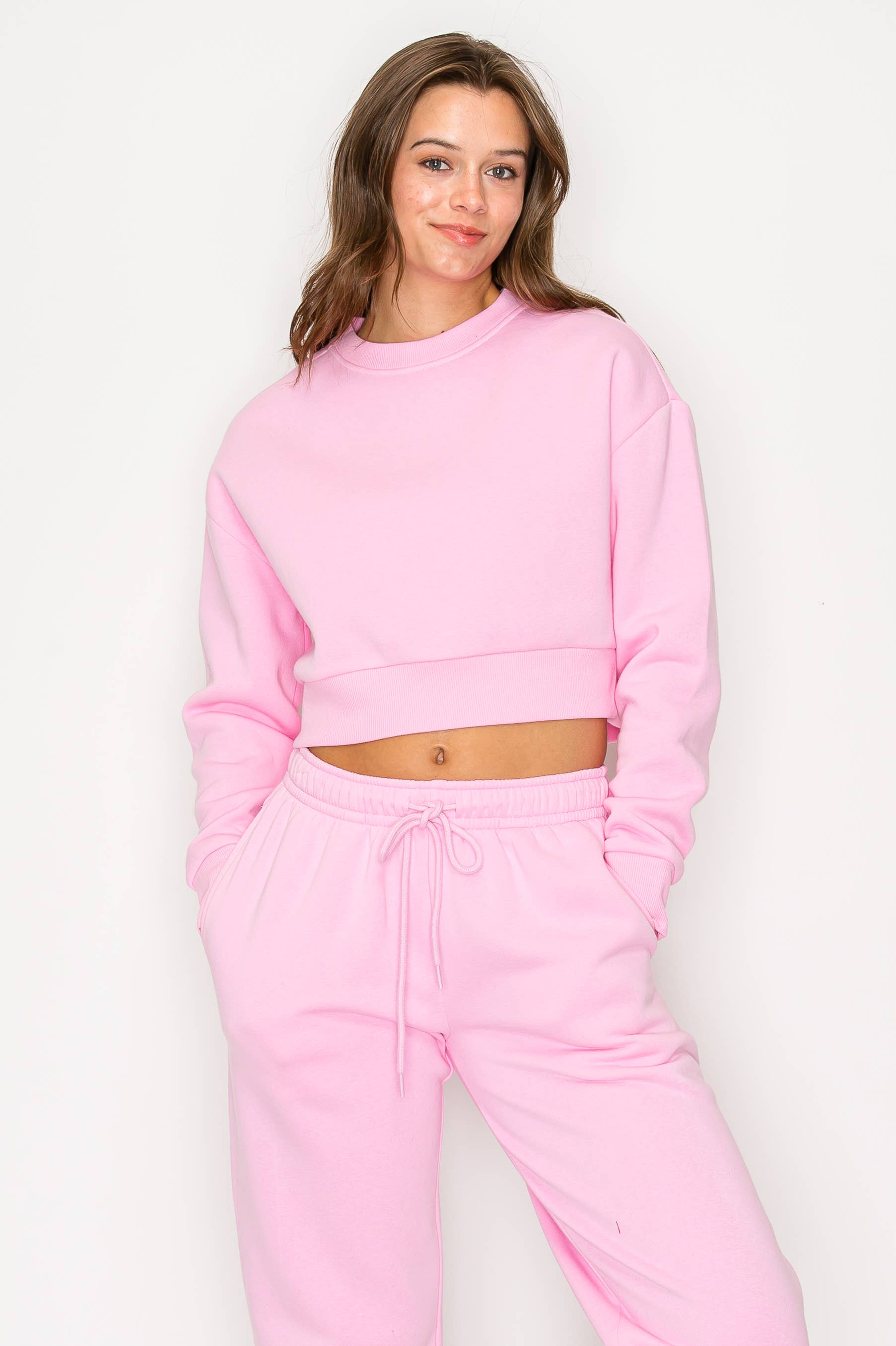 Color 5 - Wholesale Sweatshirt - Women's - Solid color fleece lined cropped basic pull over sweatshirt 15