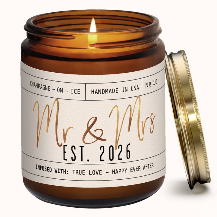 Mr & Mrs Est 2026 7.2 oz Soy Candle Home Decor & Gifts for wholesale by Soy and Sass