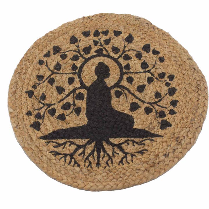 Nappe individuelle en jute, 30 cm, imprimé Bodhi Tree pour la vente par AW Artisan