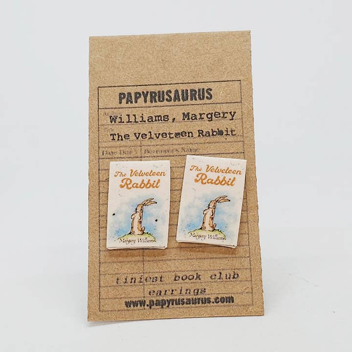Tiniest Book Club Earrings- The Velveteen Rabbit for wholesale by Papyrusaurus