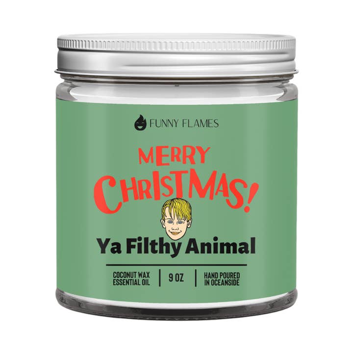 Merry Christmas, Ya Filthy Animal- Funny Holiday Gift Candle for wholesale by Funny Flames Candle Co - Les Creme