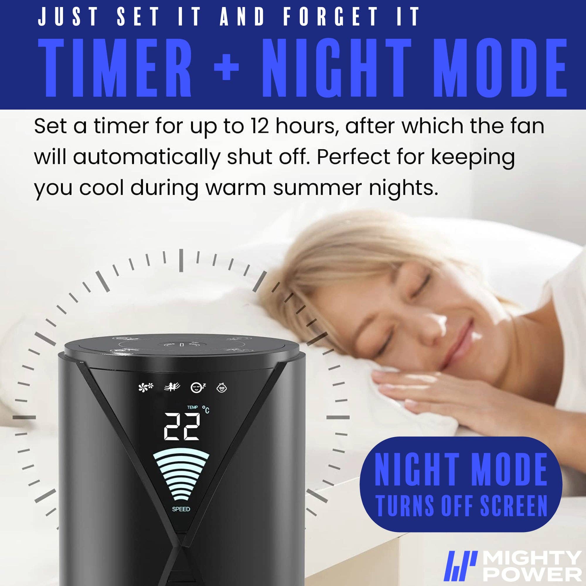 ShopBobbys - Wholesale Electric Fan - MIGHTY POWER 3 Speed LED Tower Fan With Remote Control, Timer, Night Mode, Black, 38 Inches6