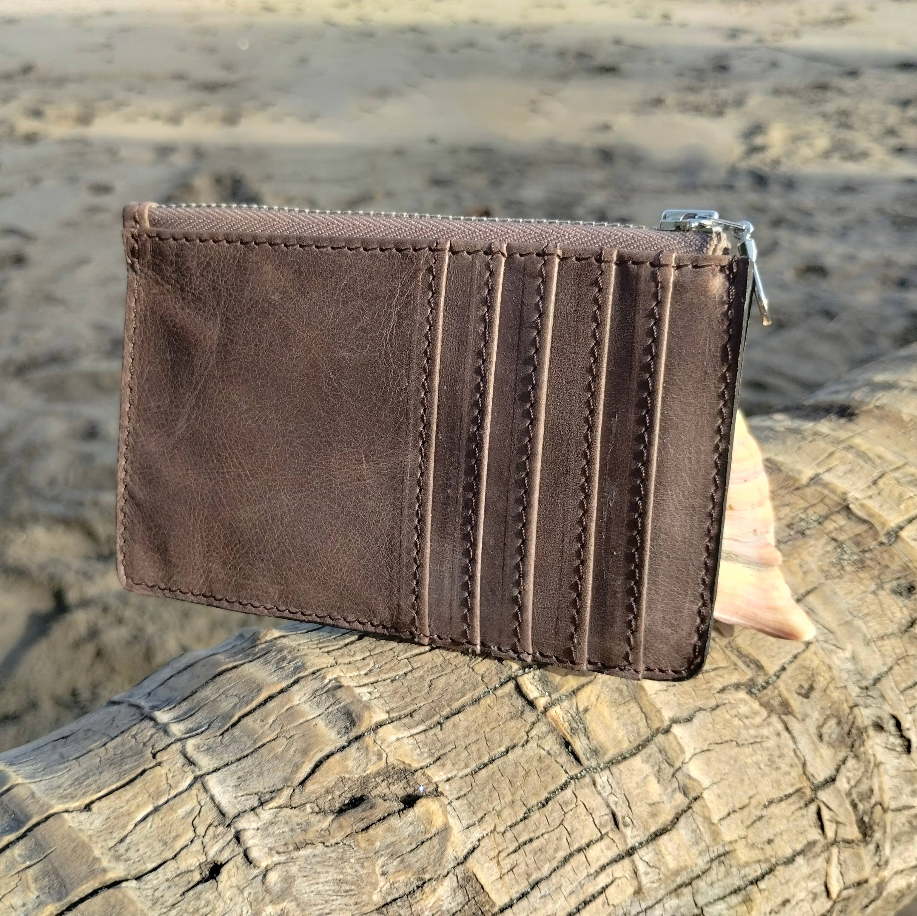 Twin Engine Coffee - Wholesale Wallet - Unisex - Zippered Card Wallet - Mocha Brown - Fair Trade  Leather  5