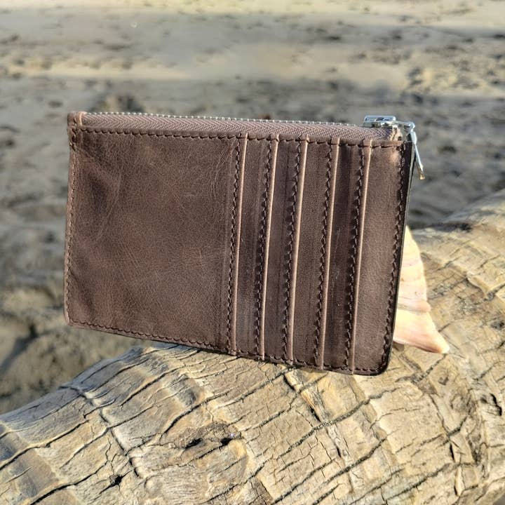 Twin Engine Coffee - Wholesale Wallet - Unisex - Zippered Card Wallet - Mocha Brown - Fair Trade Leather 5