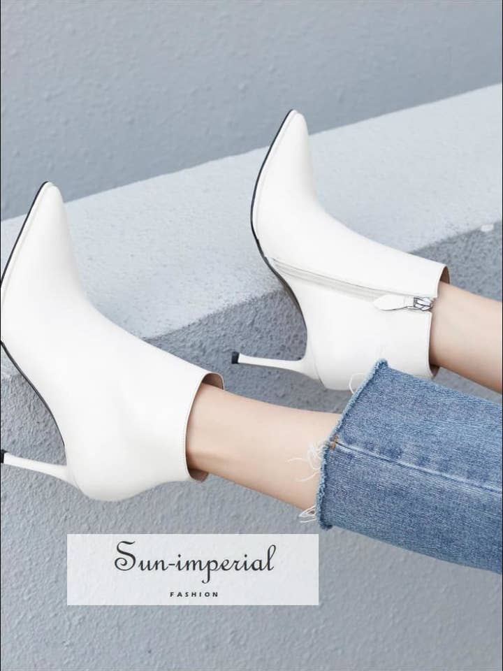 Spetsiga höga klackar äkta ko läder fotkängor vit för wholesale av Sun Imperial