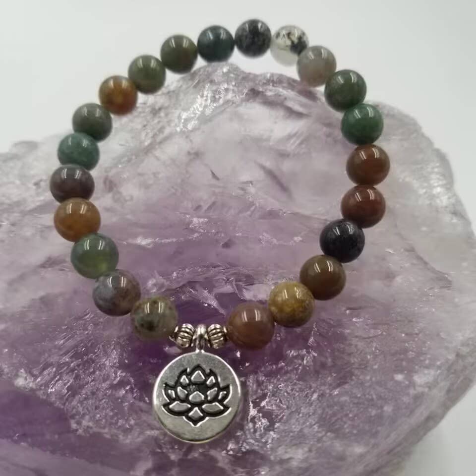 magnolia jewelry - Wholesale Beaded Bracelet - Lotus Charm Natural Stone Beaded Bracelet0