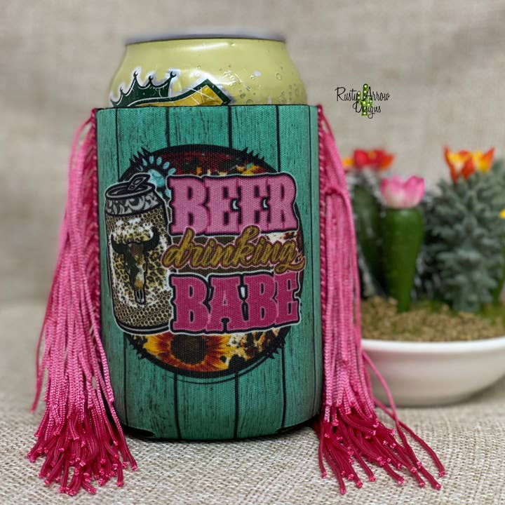 Regular Beer Drinking Babe Fringe Koozie for wholesale by RAD Wholesale