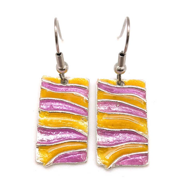 Pewter Earrings with Color Enamel - Squash/Lilac for wholesale by Anju Jewelry