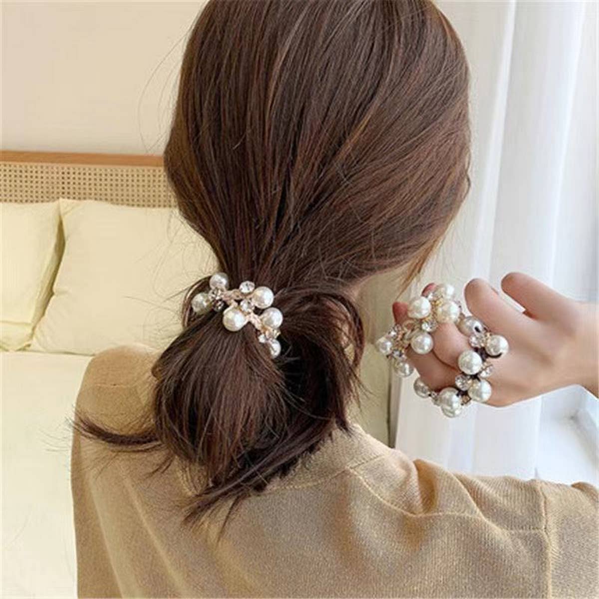 ACCITY - Wholesale Hair Tie - WOMEN SIMPLE PEARL RUBBER BAND HAIR TIE_CWAHA05198