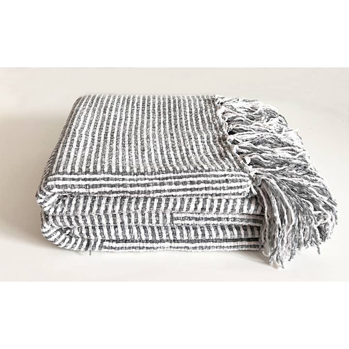 Fennco Styles - Wholesale Throw Blanket - Grey Chenille Woven Striped 50"x60" Throw Blanket