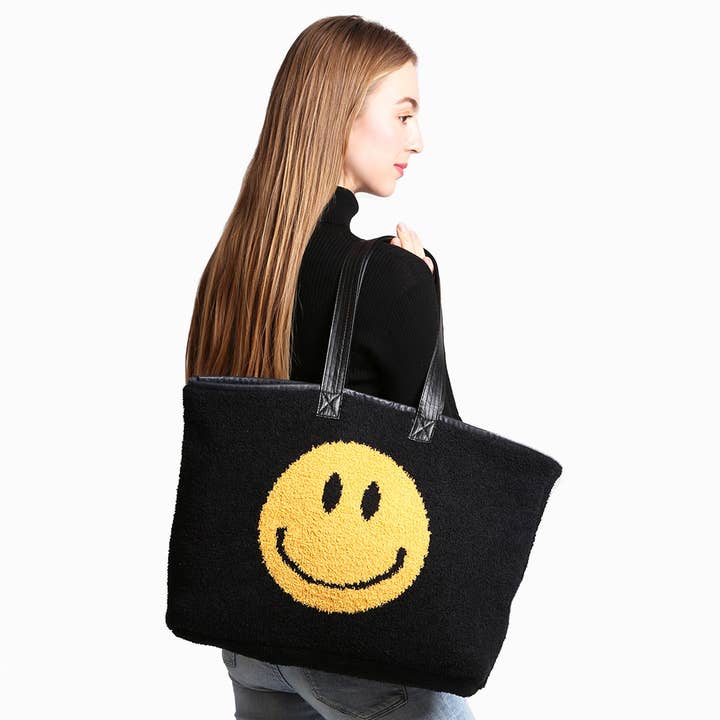 Fashion City - Wholesale Tote Bag - Women's - Luxury Soft Happy Face Print Tote Bag