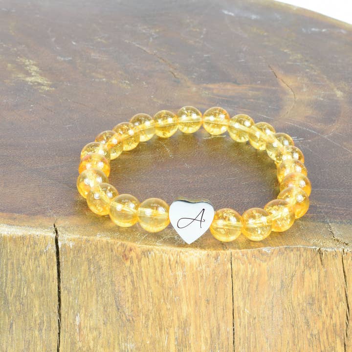 Natural Gemstone Heart Initial Bracelet By Pink Box for wholesale by Pink Box