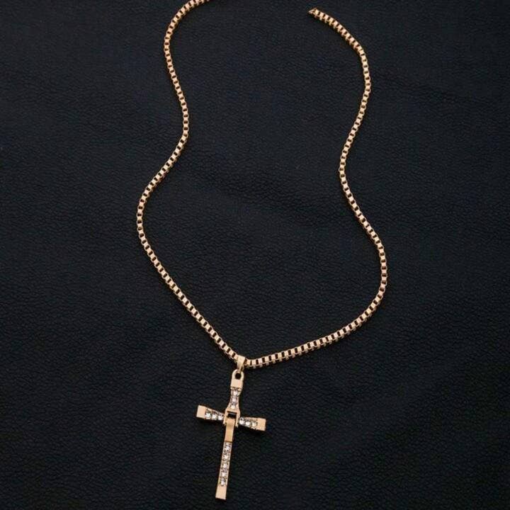 Gemscape UK - Wholesale Pendant/Charm Necklace - Hip Hop Rhinestone Cross Pendant Gold Necklace Cute Jewelry3