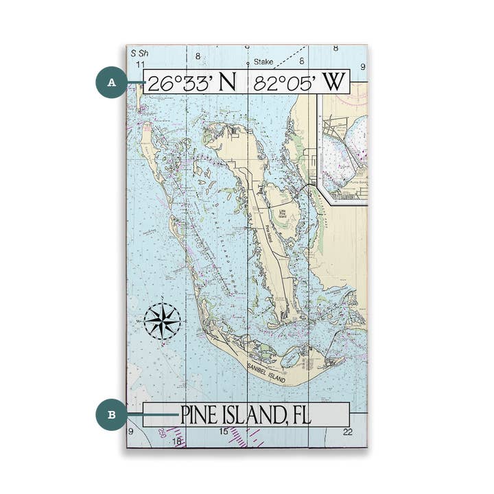 Pine Island, FL, Area Chart - Wood & Metal Wall Art for wholesale by Old Wood Signs