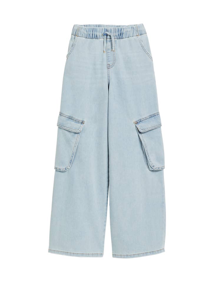 PANTALONI LARGHI DA RAGAZZA CON TASCA CARGO E COULISSE/23333-D7BQ per la vendita all'ingrosso da parte di Tractr Jeans