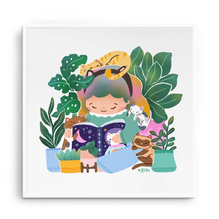 Leitura com Gatos - 8.5 x 8.5 Imprimir por atacado de Cheery Human Studios