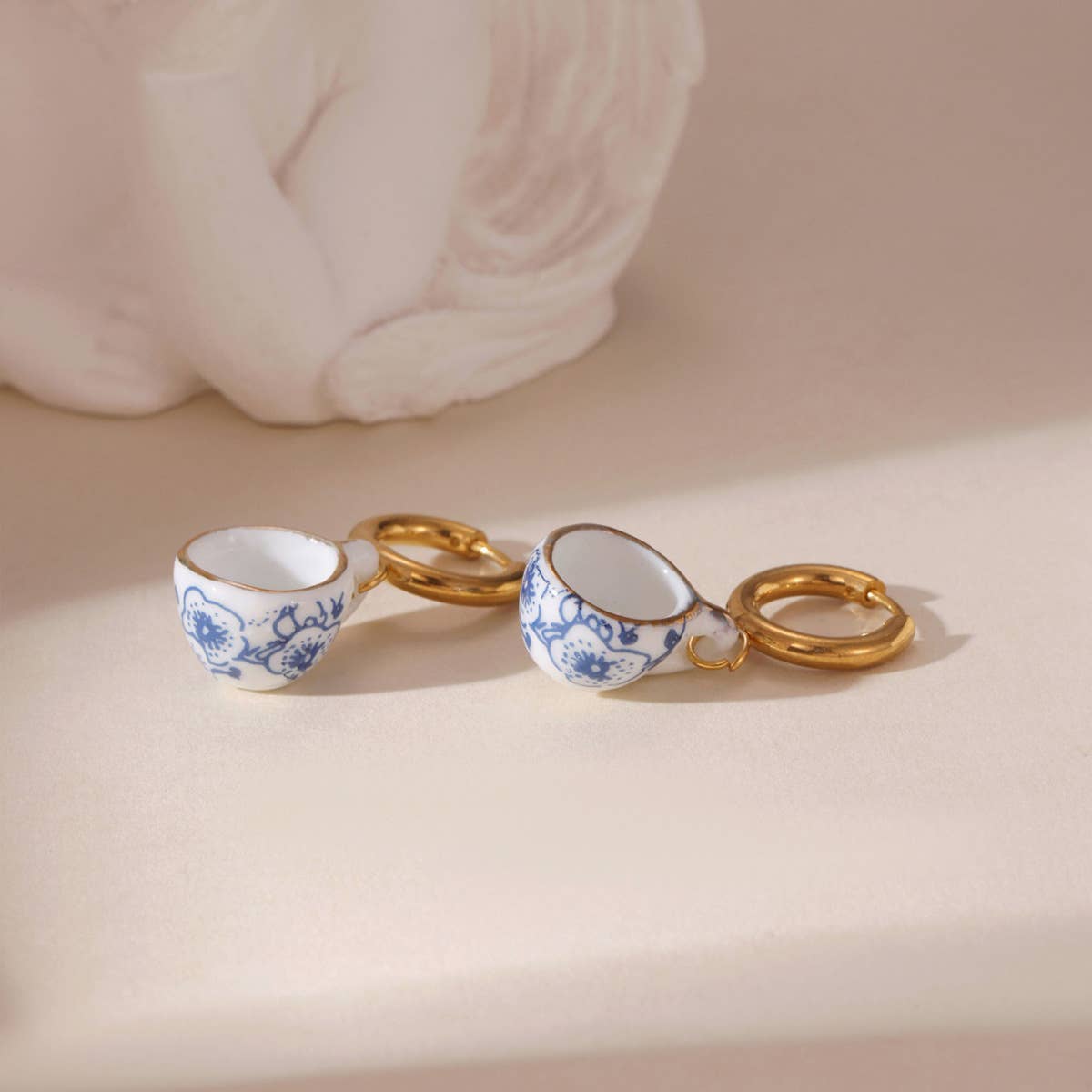 Tourtiwi – wholesale Hoop earrings – Delicate Floral Teacup Teapot Ceramic Hoop Earrings5