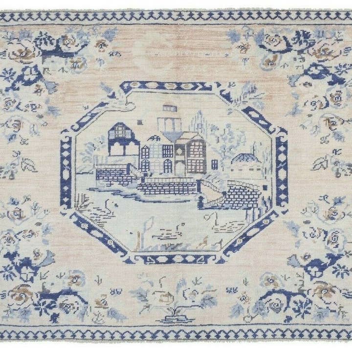 Vintage Pastell Village Pictorial turkiska matta 4'11" X 6'5" för wholesale av Vintage Pillows Store