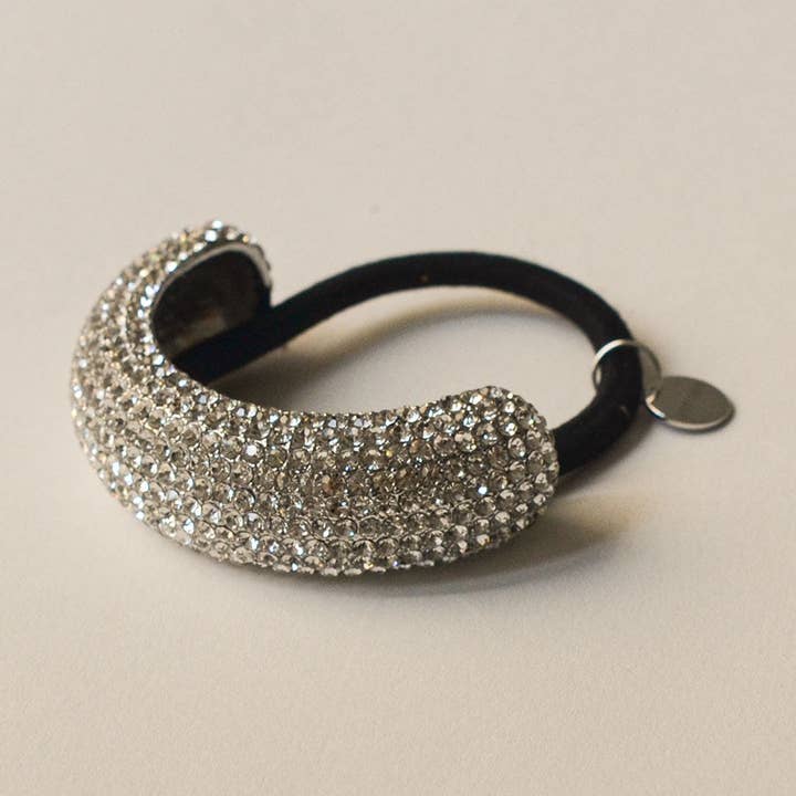 Pave Stone Metal Cuff Ponytail Hair Tie | Silver for wholesale by nar'sha