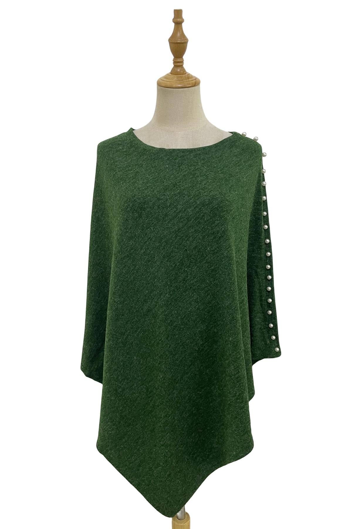 Fashion Scarf World - Wholesale Poncho - Women's - Plain Wool Knit Poncho With Pearl Detailing14