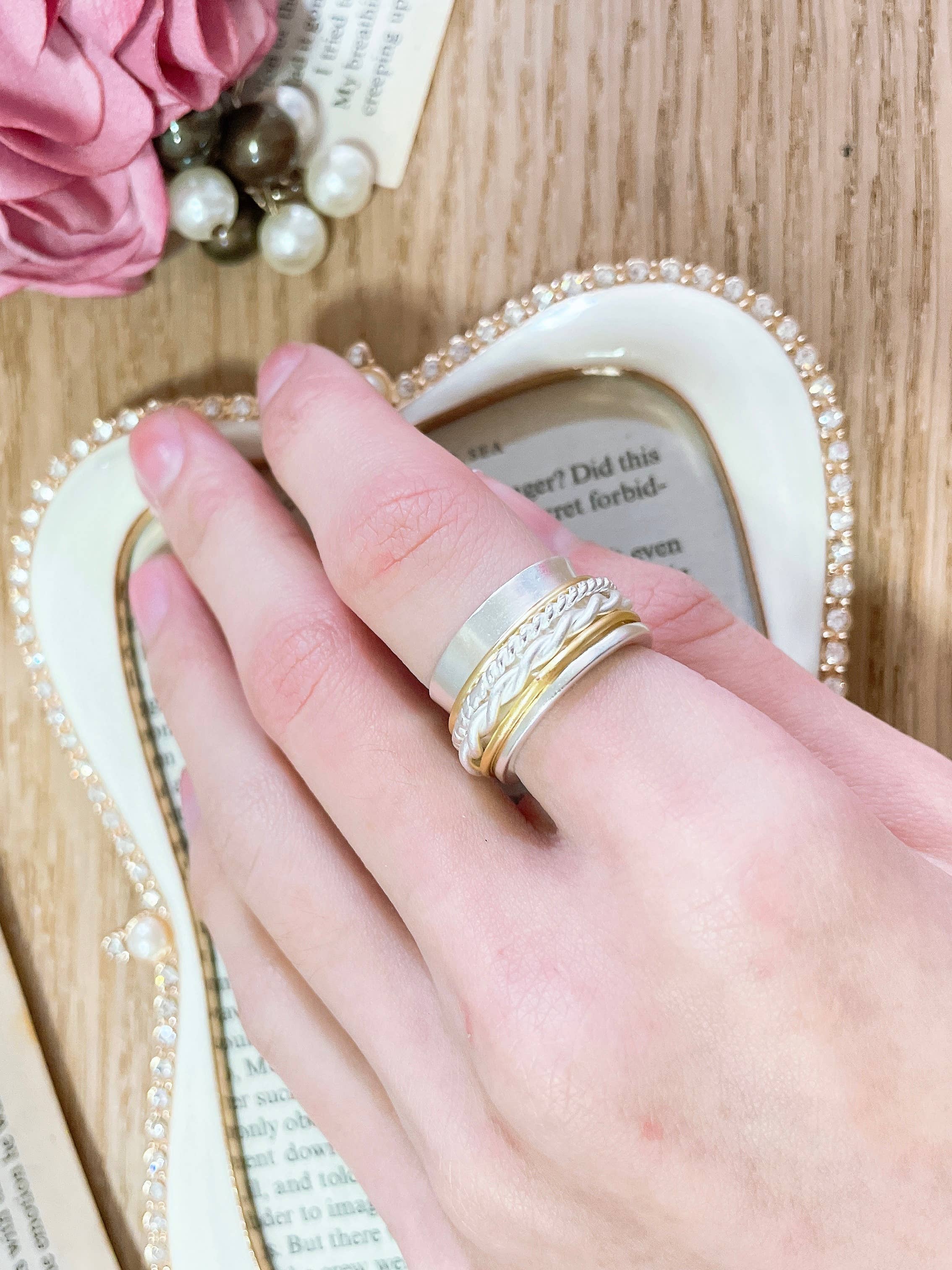 Zoey Simmons - Wholesale Band/Stacked Ring - Two Tone Woven Band Spinner Ring - SF1