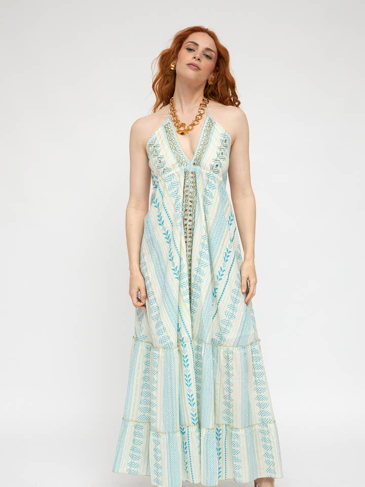 WOMEN'S DRESS 100% COTTON, LUREX THREAD, ETHNIC PRINT for wholesale by ANISA