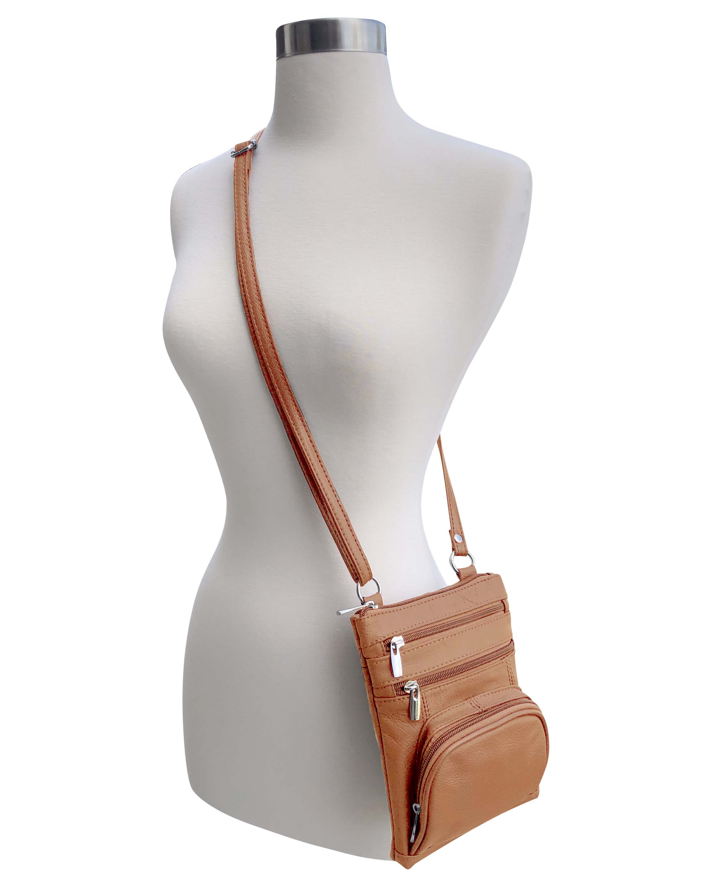 Roma Leathers, Inc. - Vente Sac à bandoulière – femme - Sac à bandoulière en cuir de vachette RM004 avec poche pour téléphone7