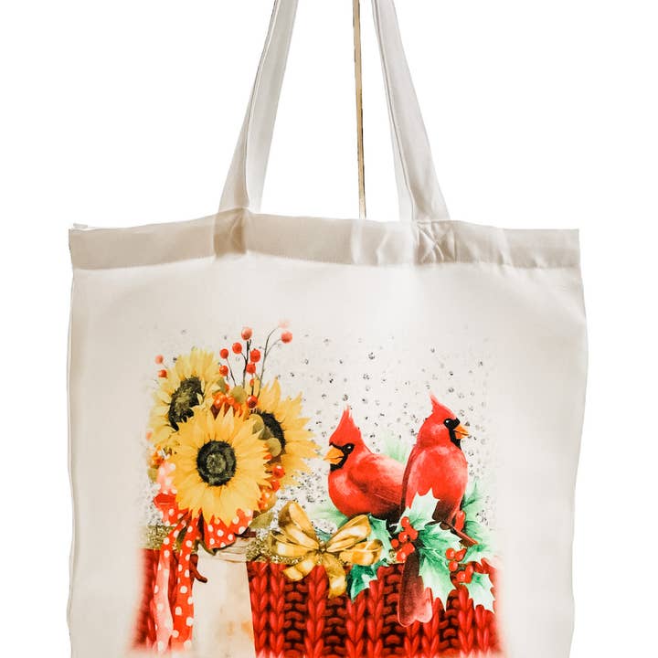 Sac fourre-tout réutilisable, fourre-tout polyvalent -Cardinals & Sunflowers pour la vente par Dusty & Delilah Designs