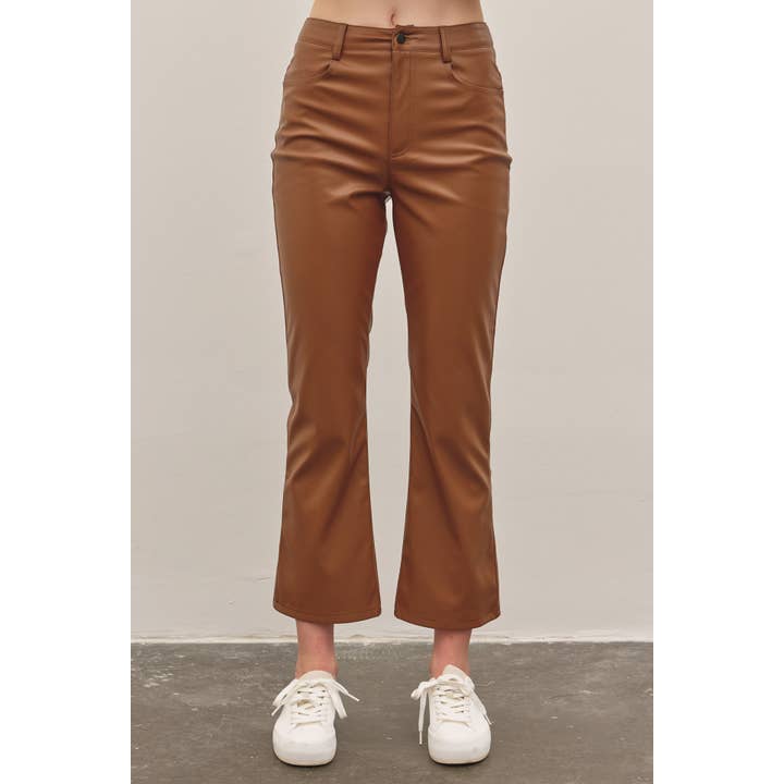 in february - Wholesale Pants - Women's - STRETCHY VEGAN LEATHER FLARE CROPPED PANTS