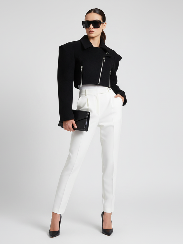 black Wide-Shoulder Short Woolen Coat For Women, Financial District, BYMANYC New York. for wholesale on Faire1