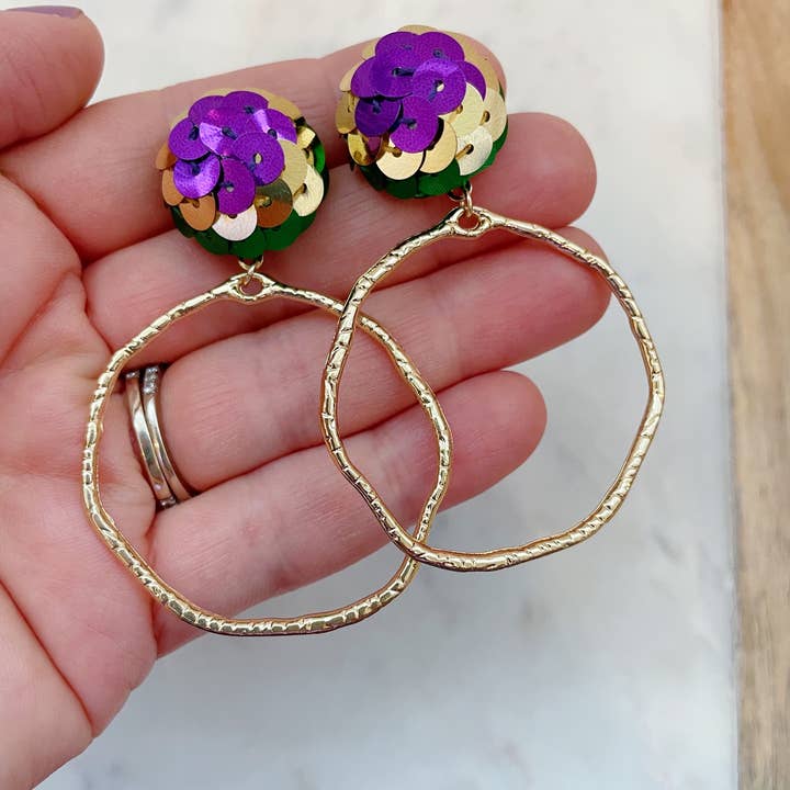 Mardi Gras Earrings, Mardi Gras Jewelry, Sequin Jewelry for wholesale by Laalee Jewelry