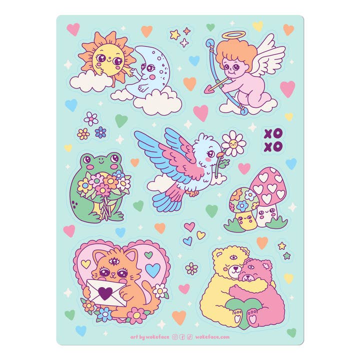 Sticker Sheet - Valentine's Buddies Love & Friendship for wholesale by Wokeface