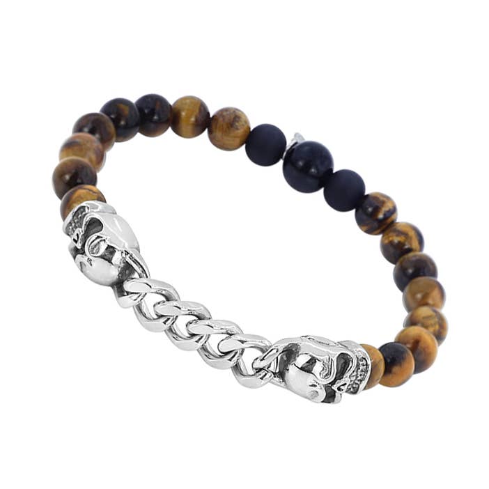 Tigerøje armbånd og sort agat dødningehoved for engroshandel hos SIXTY STONES
