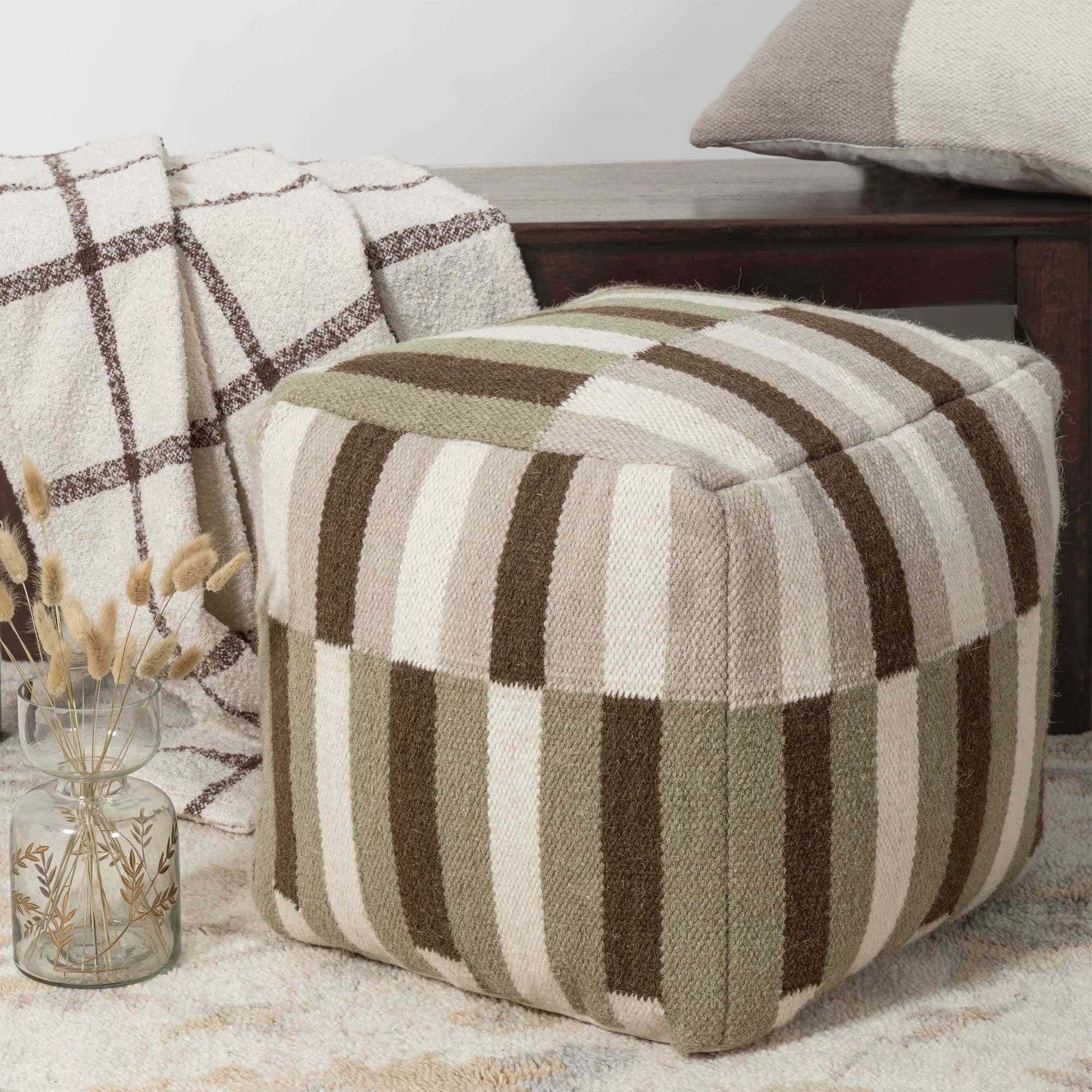 LR Home - Wholesale Pouf - Modern Ivory/Brown Geometric Indoor Pouf0
