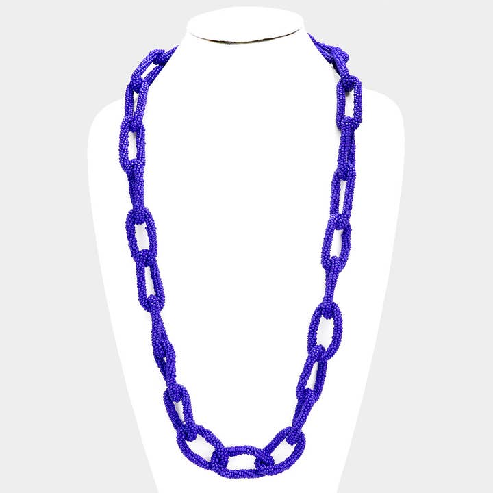 Sensibling Corp. - Wholesale Beaded/Pearl Necklace - Mardi Gras Seed Bead Oval Link Long Necklace2