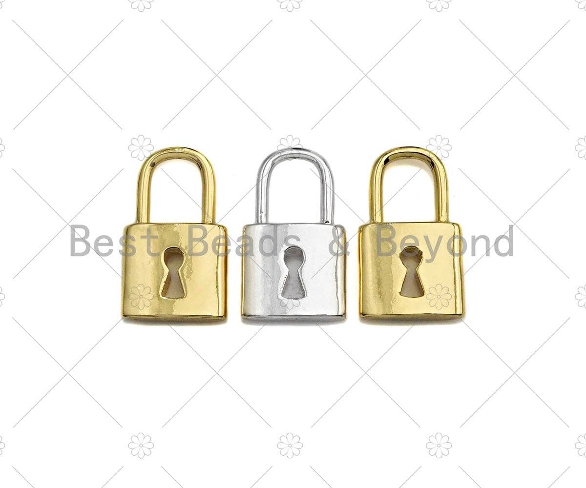 BestBeads&Beyond - Wholesale Individual Charm/Pendant - 18K Shiny Gold Padlock Key Pendant, Gold Lock Charm, Padlock Necklace Bracelet Charm, 11x18mm, Sku#LK070