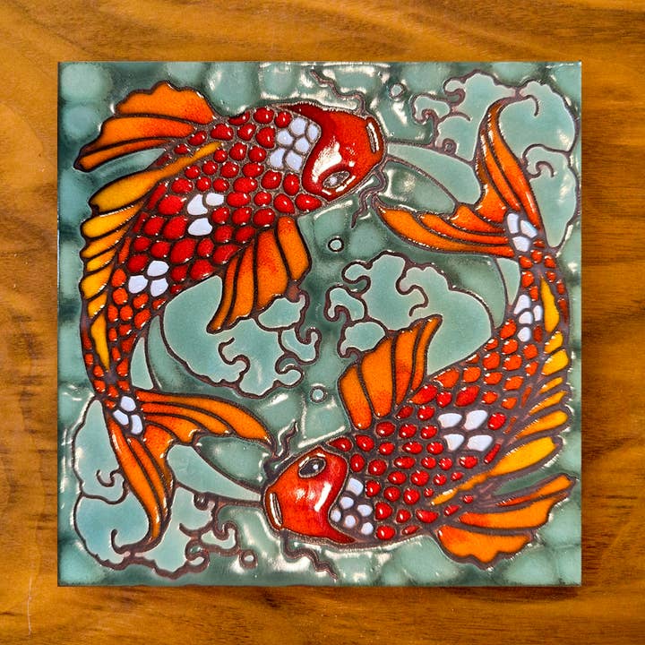 Carly Quinn Designs - Wholesale Wall Accent - Koi Hand Glazed Art Tile Trivet1