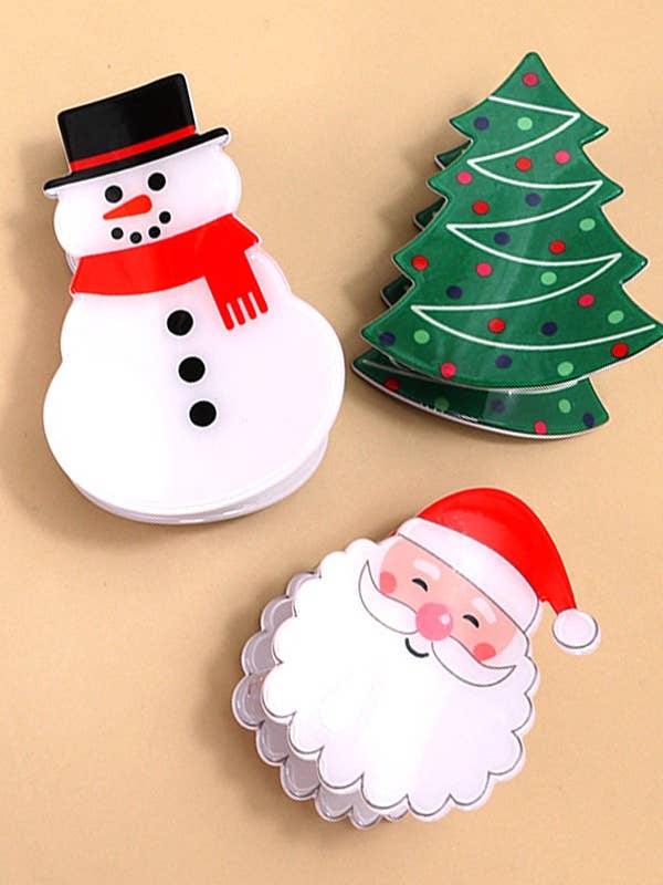 CHRISTMAS TREE SANTA SNOWMAN HAIR CLAW CLIPS | 40H821 for wholesale by JOSSLYN by wall to wall