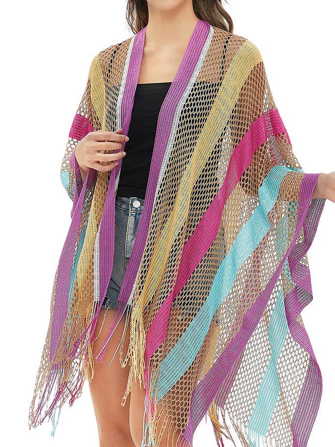 Colorful Stripes Tassle Eyelet Cover Up JHZZ007 for wholesale by UNISHE