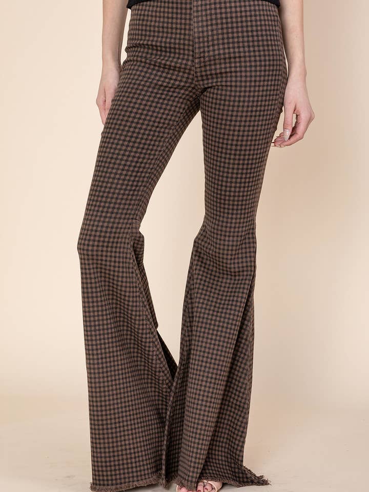 Plaid printed flare pants for wholesale by Gypsie Jane