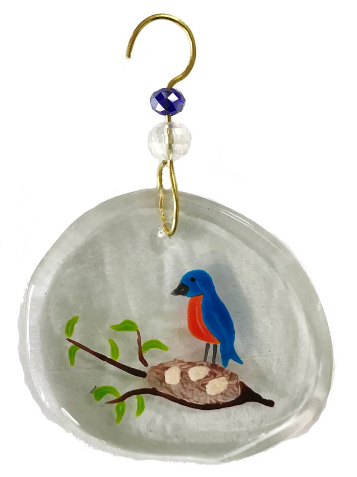 Ornament - Blue Bird & Nest for wholesale by Wine Bottle Art