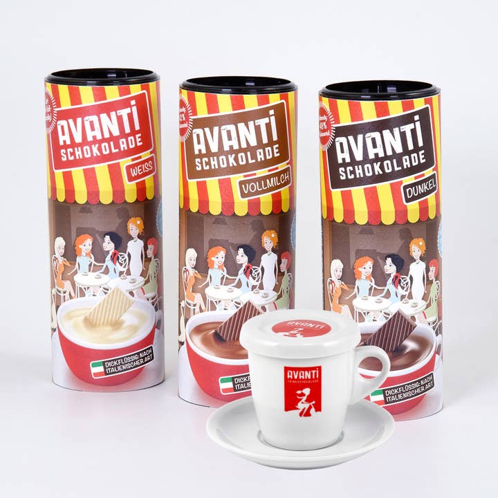 AVANTI Schokolade Probierset + Schokoladen-Tasse für den Großhandel von Avanti