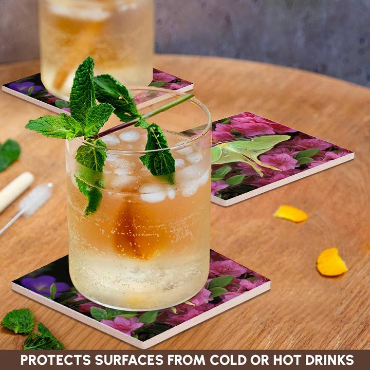 3dRose - Wholesale Coasters - 3dRose, USA, Pennsylvania, Luna moth insect, pink azaleas - US39 BJA0010 - Jaynes Gallery, Coaster2