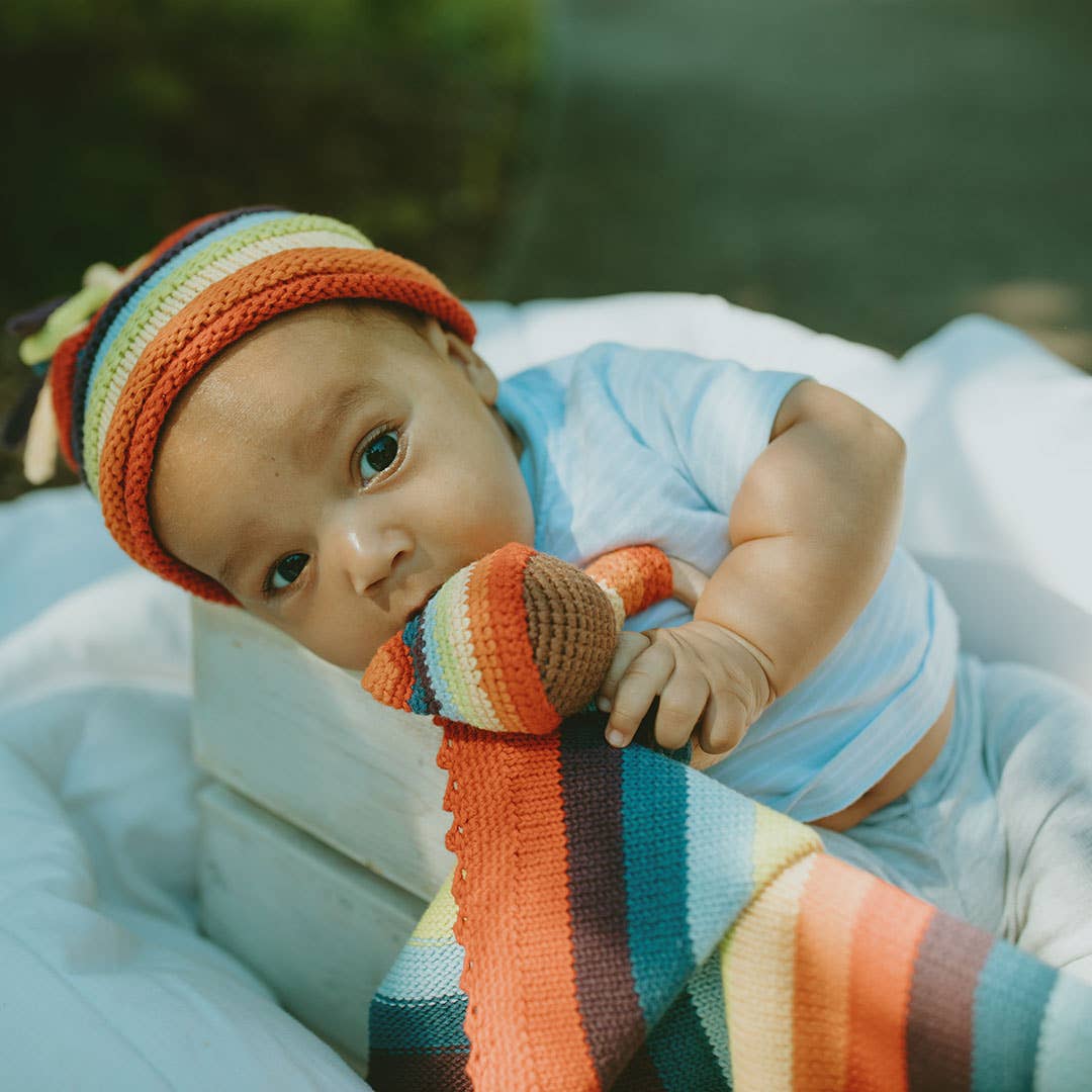 Pebble - Wholesale Bedding Blanket - Kids & Baby - Handmade Organic Cotton Knit Baby Blanket - Rainbow Stripes2