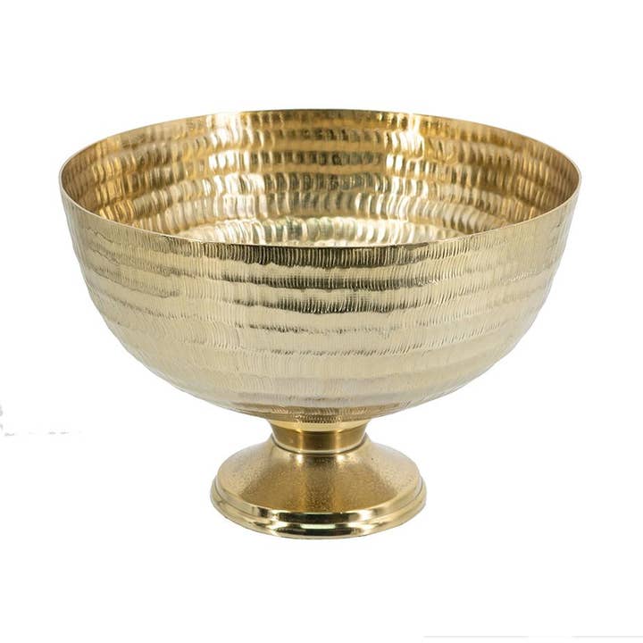 Dekorativ handgjord aluminiumskål på piedestal D10x7" - Guld för wholesale av A&B Home Group Inc.